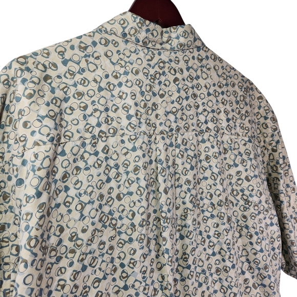 Perry Ellis Men's Silk Short Sleeve Button Down Pattern Shirt Tan Blue XXL - Picture 4 of 9